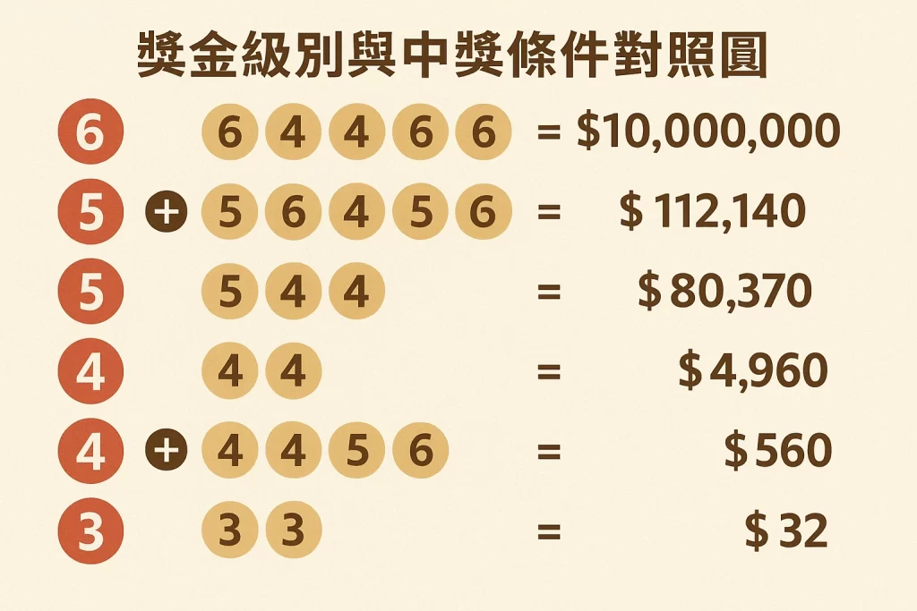 六合彩中獎級別與獎金對照圖