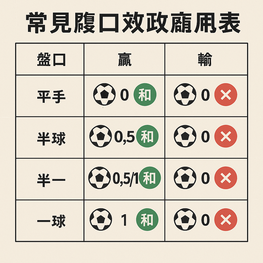 足球讓球盤口對照表